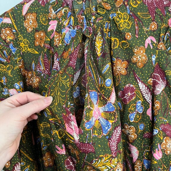 Ulla Johnson Womens Devya Green Floral Print Puff Sleeve Cotton Mini Dress 10 - Picture 8 of 11